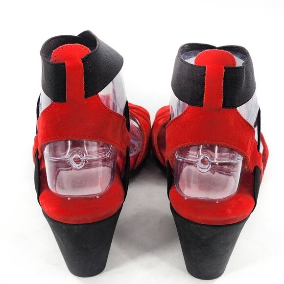 ARCHE NWOB Nubuck Leather Elastic Strap Sandals Red / Black - Picture 5 of 11